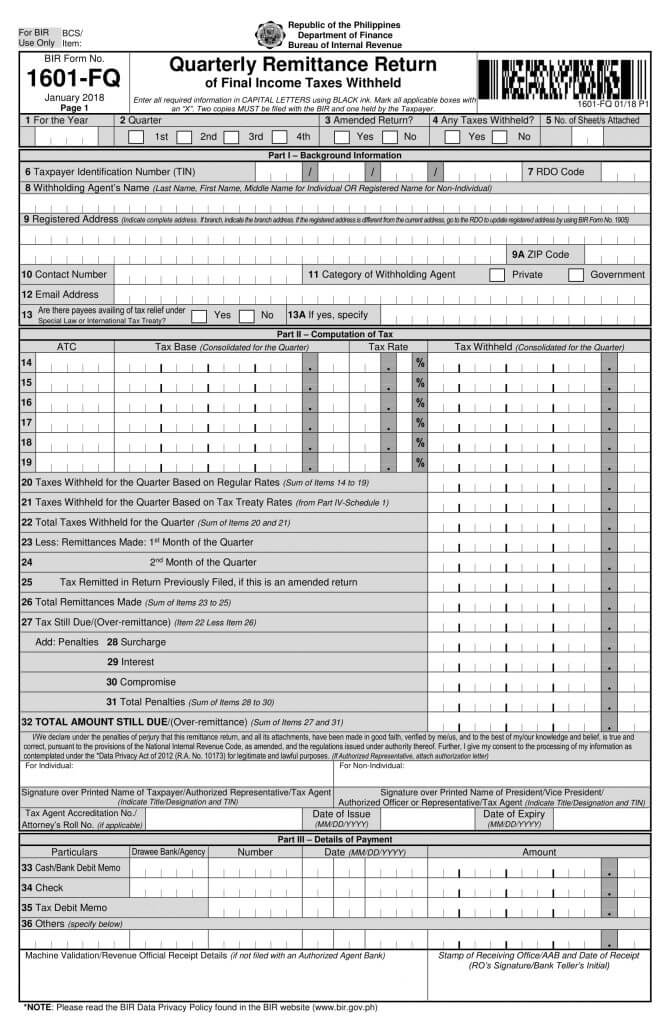 Form 1601FQ