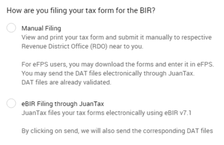 How are you filing your tax form for the BIR