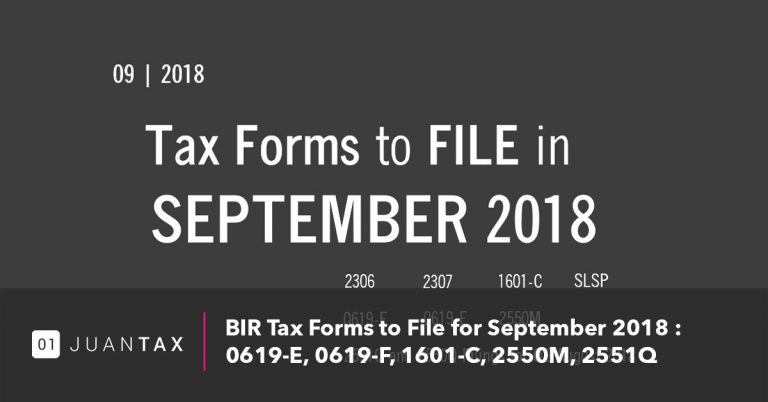 Tax Forms for Sept. 2018 : 0619-E/0619-F/1601-C/2550M/2551Q