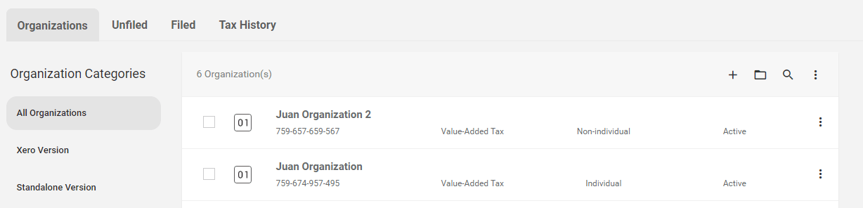 JuanTax Dashboard (Organizations)