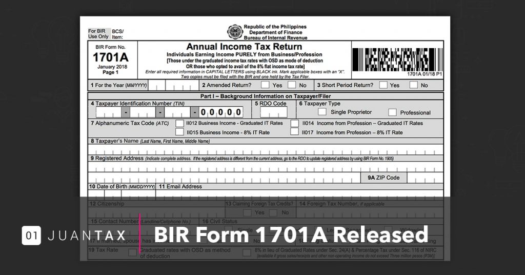 BIR Form 1701A Released