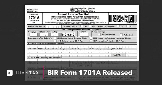 BIR Form 1701 A released -JuanTax