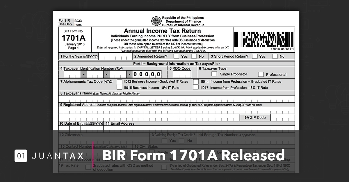 BIR Form 1701A Released 