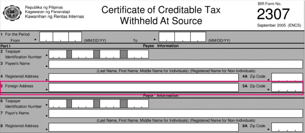 Certificate of Creditable Tax Withheld At Source BIR Form No. 2307 (Old Version)