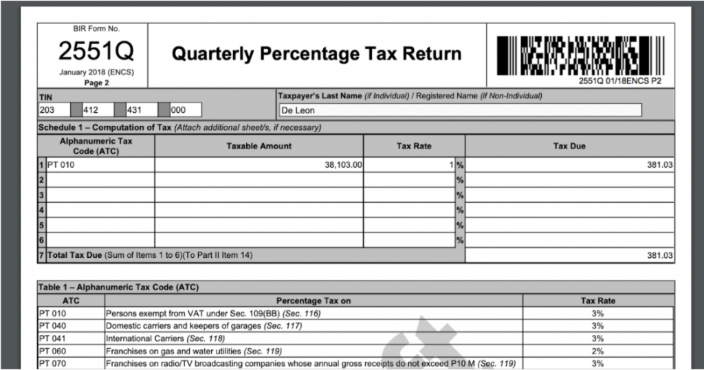 Bir Form 2551q (c.r.e.a.t.e. Law)