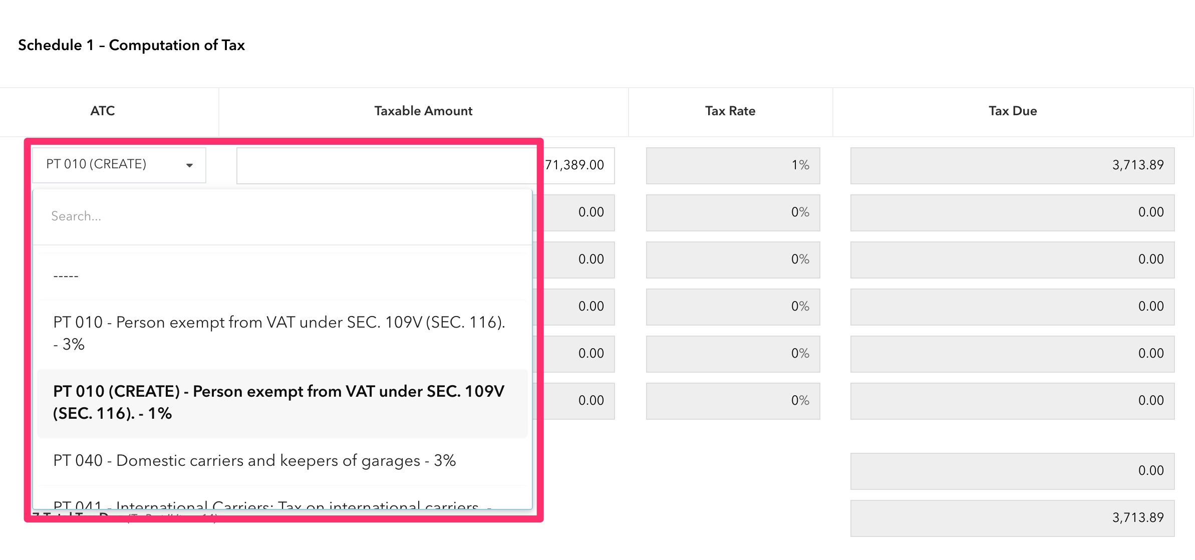  Schedule 1- Computation of Tax (Screenshot) 